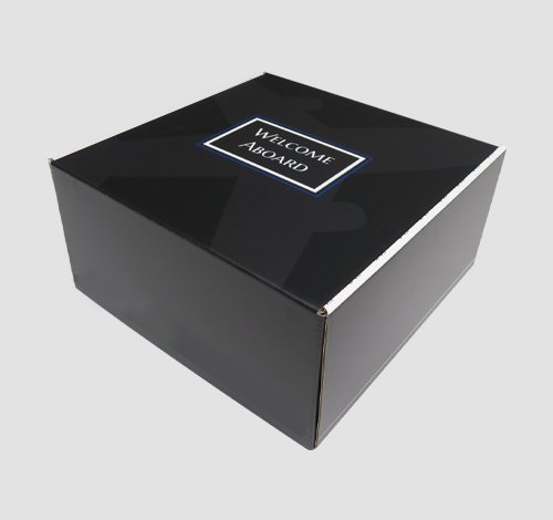 black cardboard shipping boxes